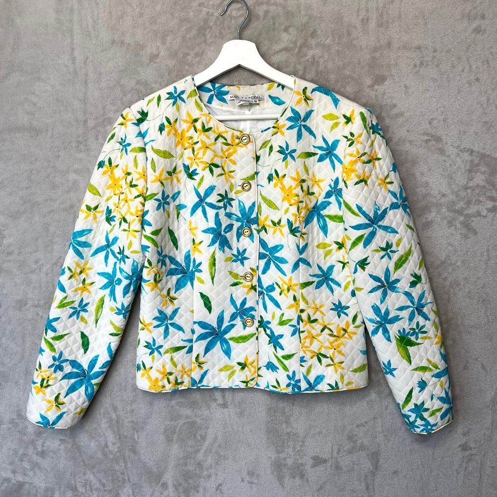 Maggy London Size‎ 10 Womens Multicolor Silk Blazer Jacket Suit Coat Floral